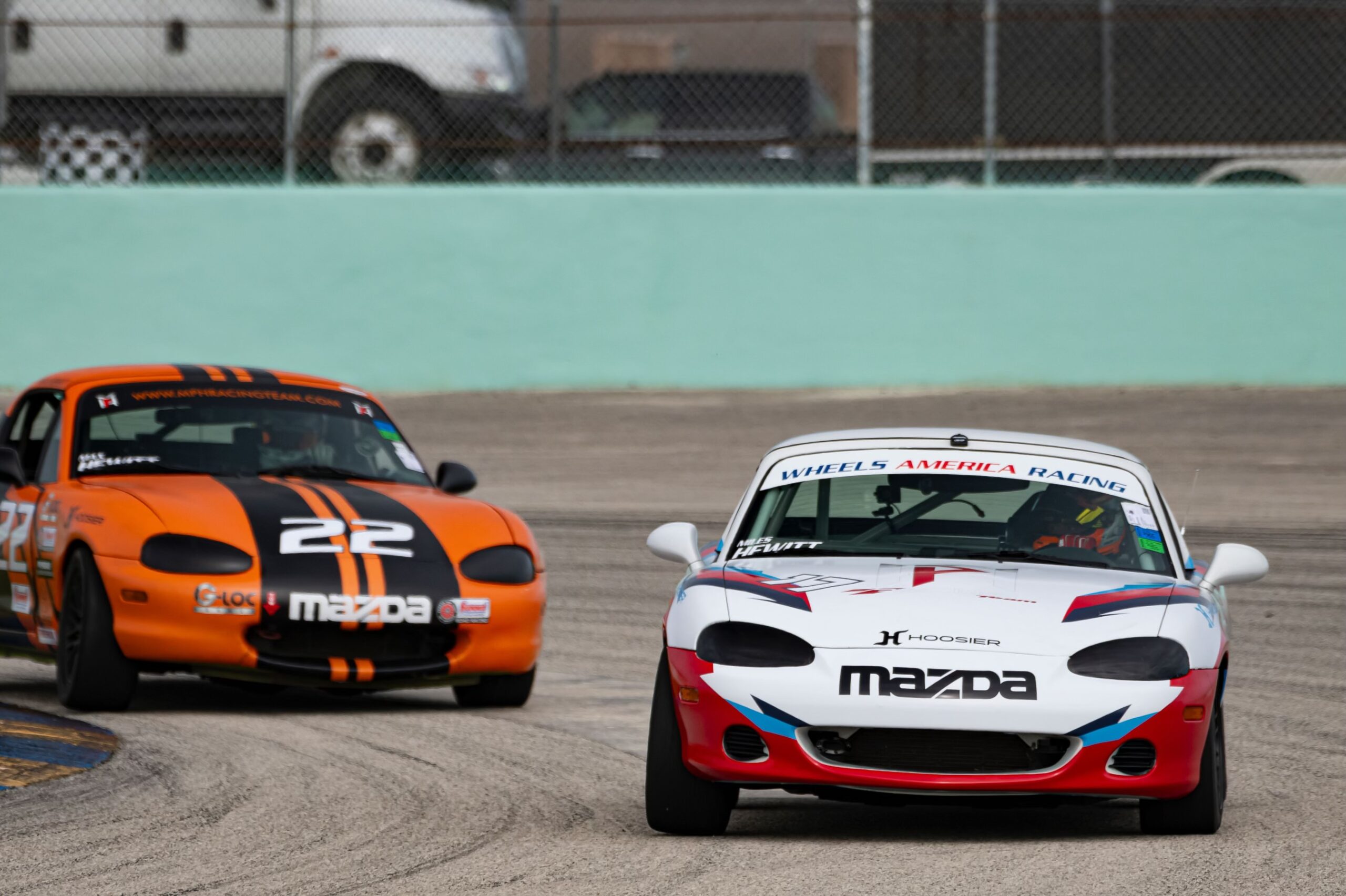 Max and Miles Hewitt at 2024 SCCA SuperTour at Sebring international Raceway in Spec Miata with Wheel America Racing